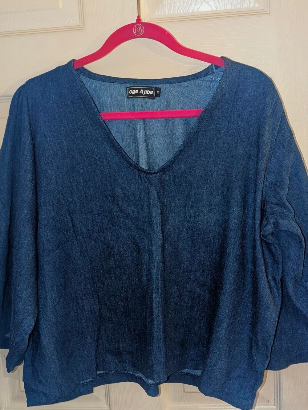 Oge Ajibe Women's Dark Denim Loose Fit V Neck Top